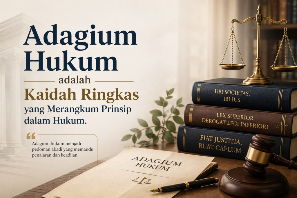 Adagium Hukum adalah Ungkapan/kaidah Ringkas yang Merangkum Prinsip dalam Hukum.